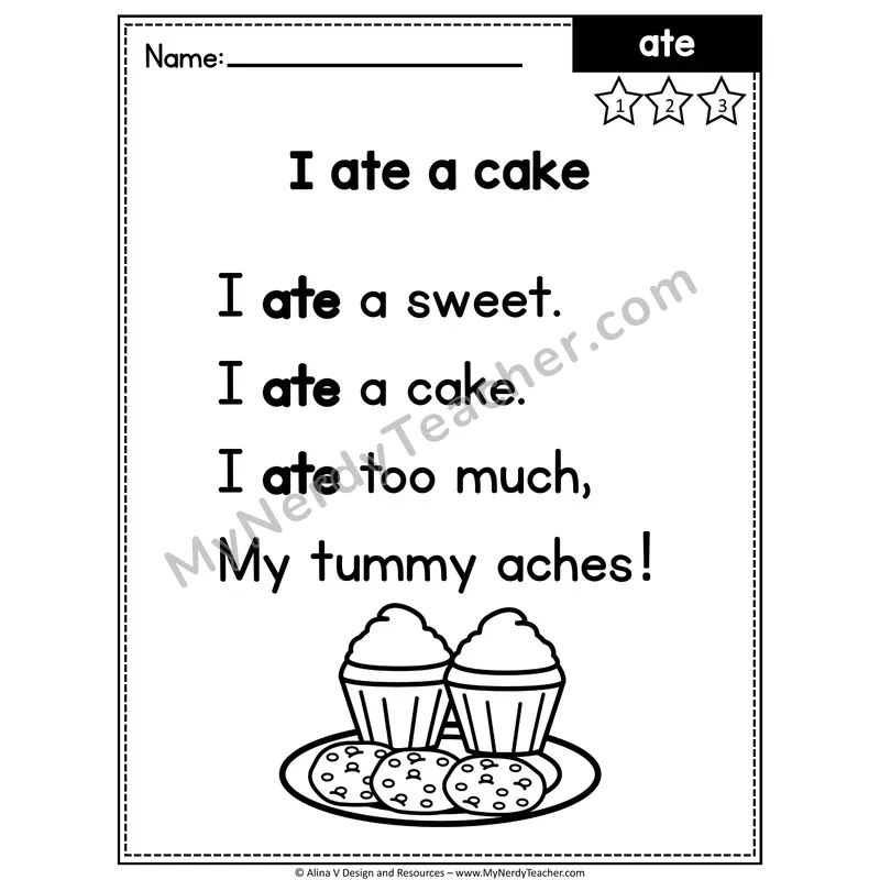 Fry Editable Sight Word Poem — Ate