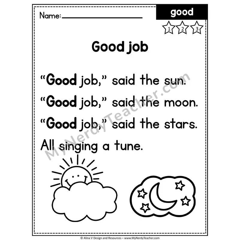 Kindergarten Editable Sight Word Poem — Good