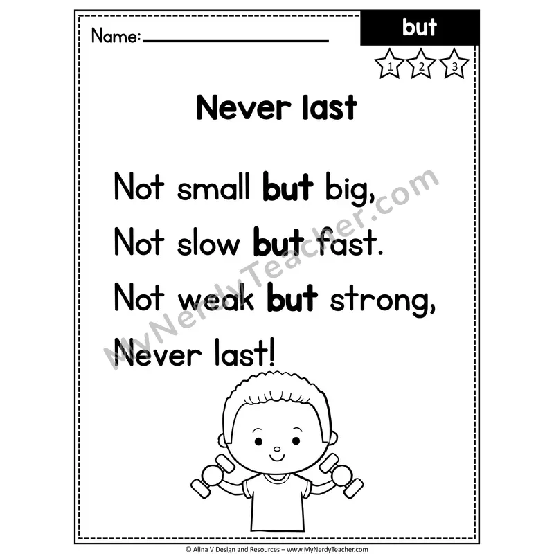 Kindergarten Editable Sight Word Poem — But