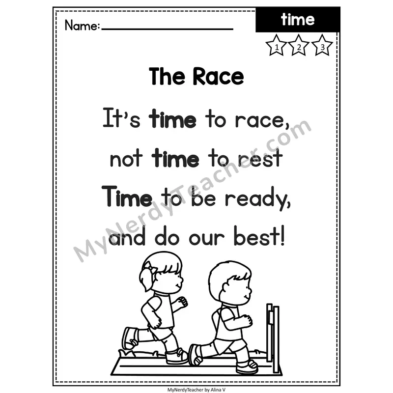 Fry Editable Sight Word Poem — Time