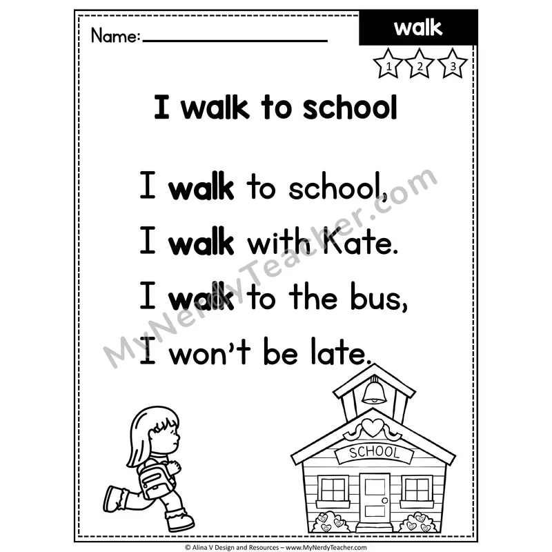 1st Grade Editable Sight Word Poem — Walk