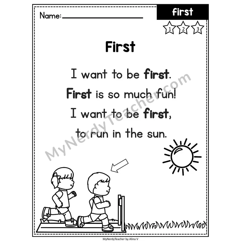 Fry Editable Sight Word Poem — First