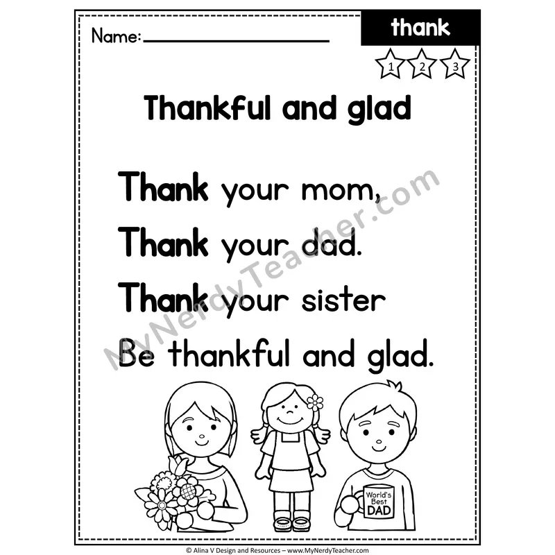 1st Grade Editable Sight Word Poem — Thank
