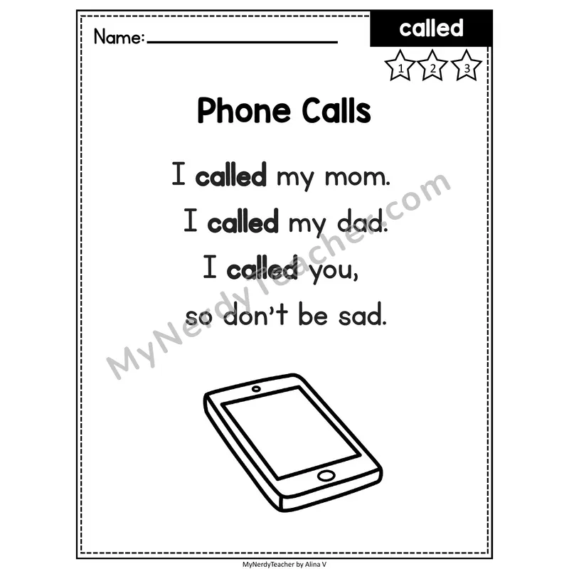 Fry Editable Sight Word Poem — Called
