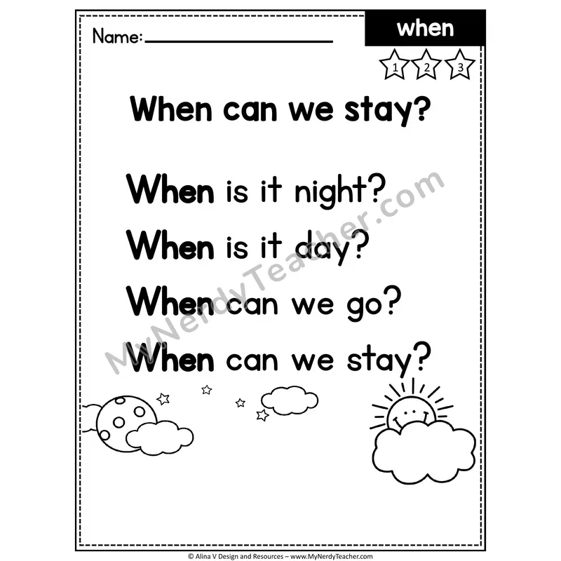 1st Grade Editable Sight Word Poem — When