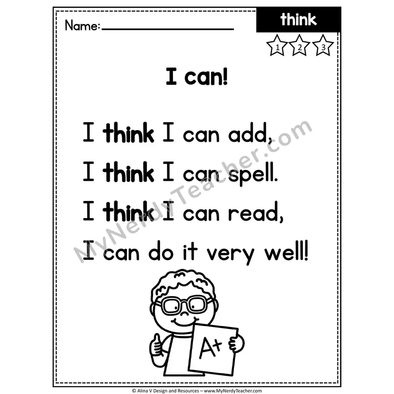 1st Grade Editable Sight Word Poem — Think
