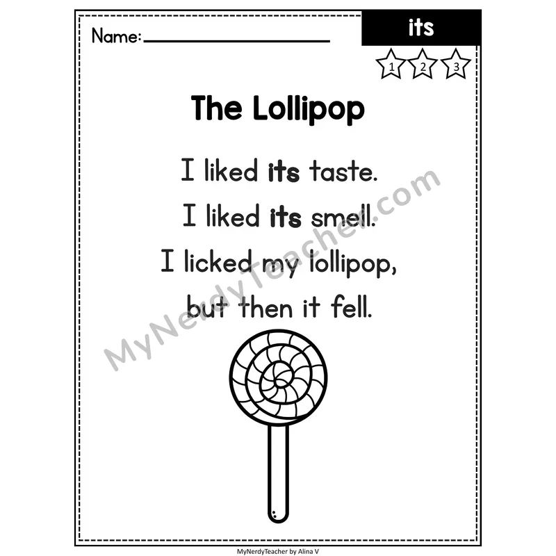 Fry Editable Sight Word Poem — Its