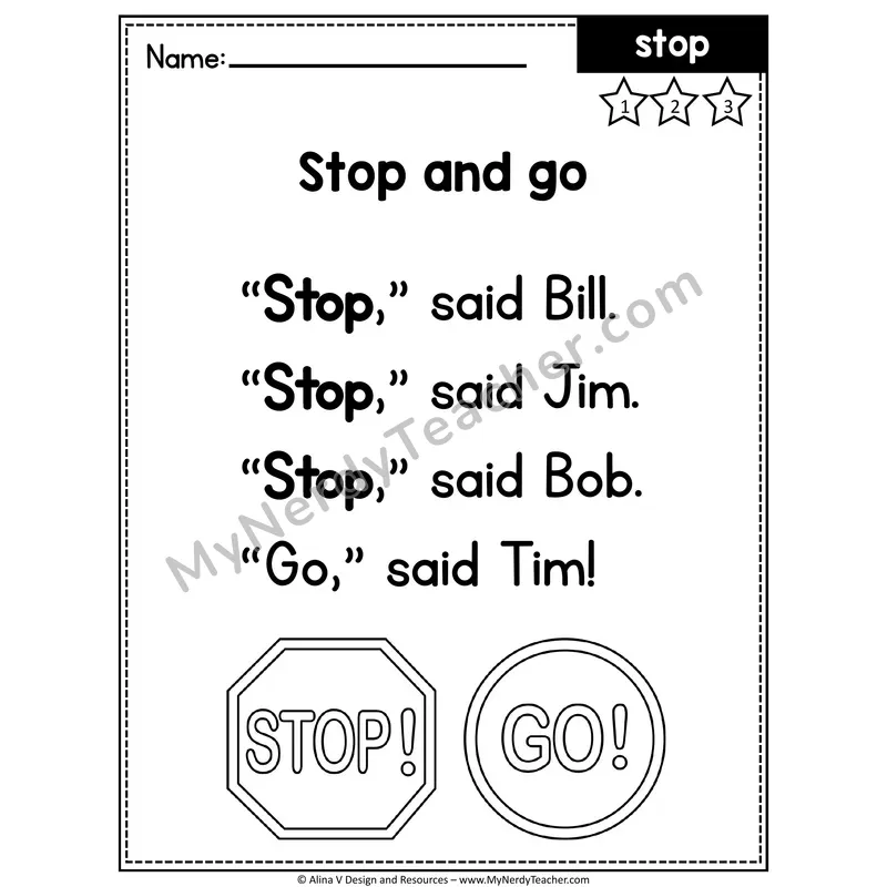 1st Grade Editable Sight Word Poem — Stop