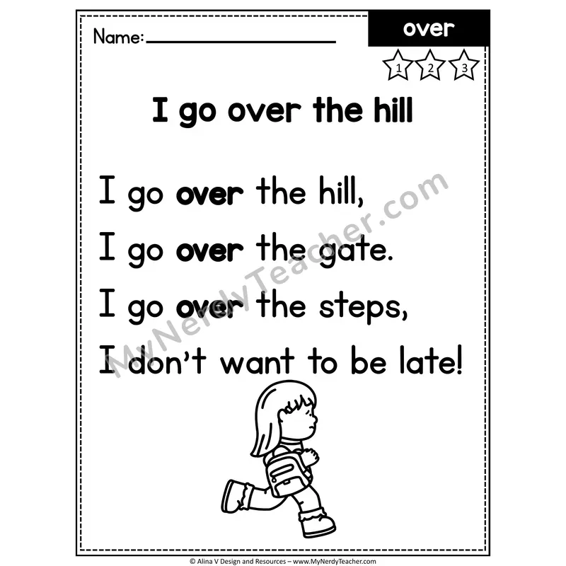 1st Grade Editable Sight Word Poem — Over