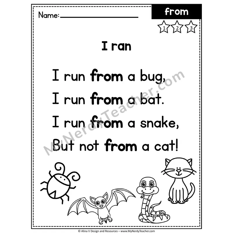 1st Grade Editable Sight Word Poem — From