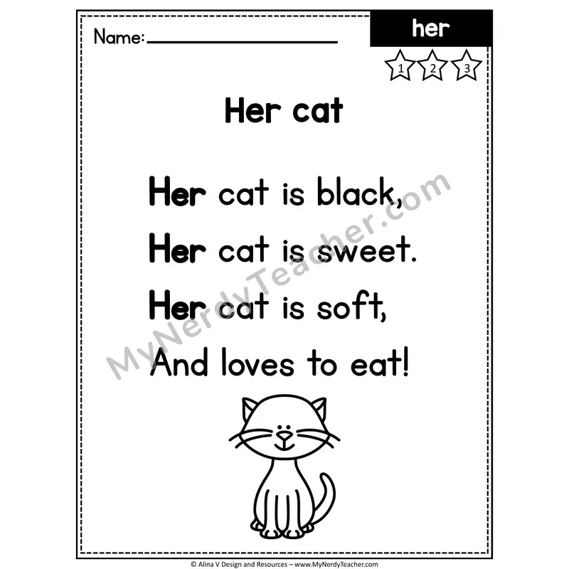 1st Grade Editable Sight Word Poem — Her