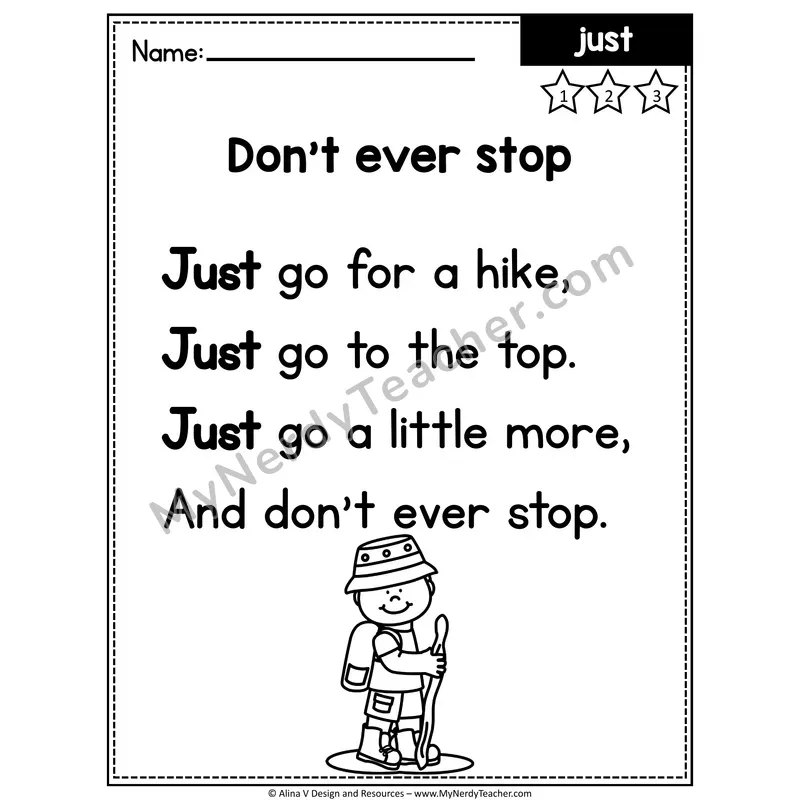 1st Grade Editable Sight Word Poem — Just