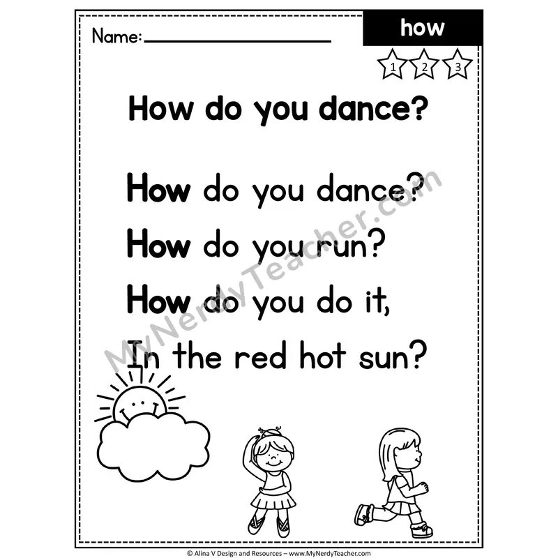 1st Grade Editable Sight Word Poem — How