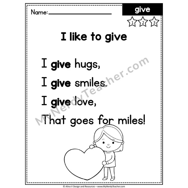 1st Grade Editable Sight Word Poem — Give