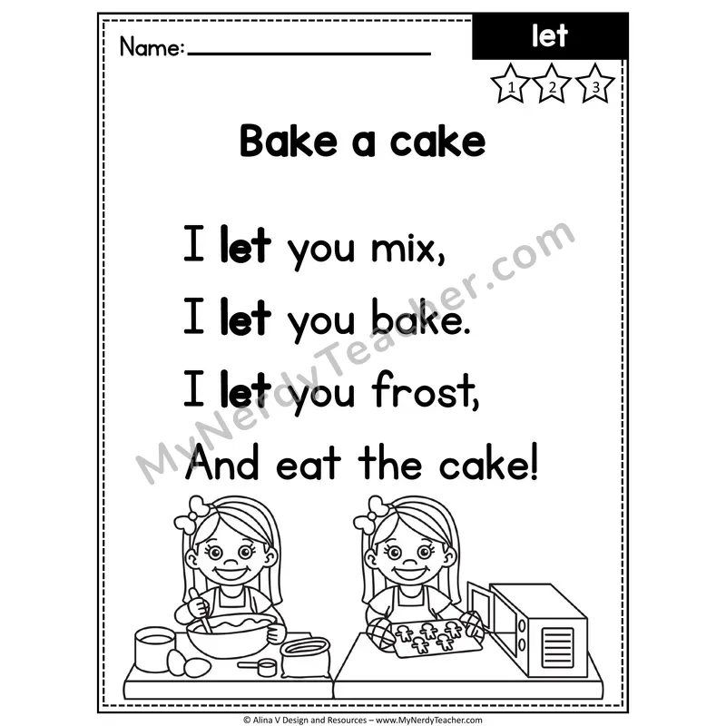 1st Grade Editable Sight Word Poem — Let