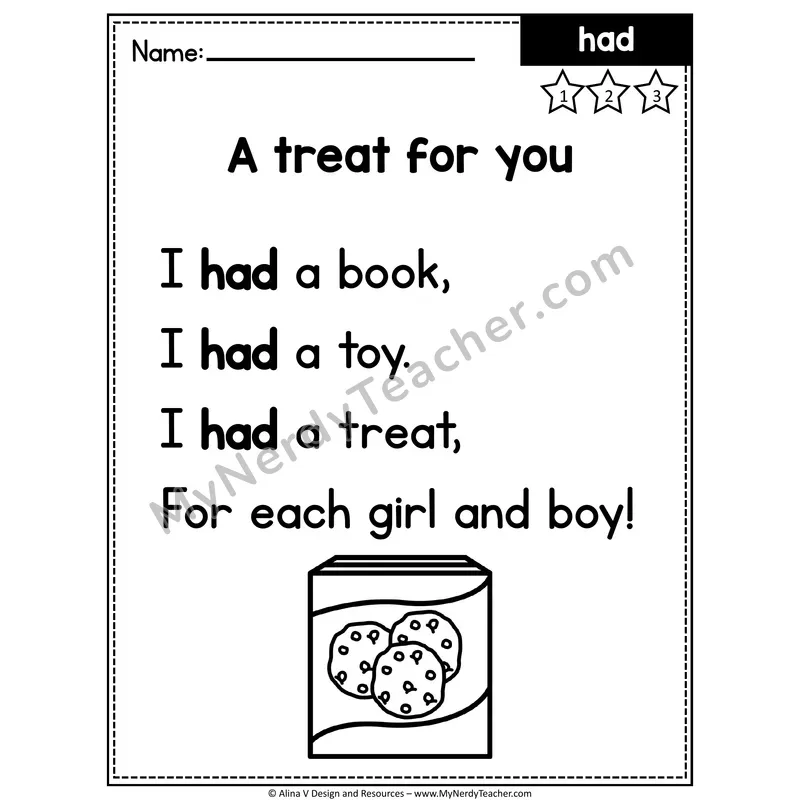 1st Grade Editable Sight Word Poem — Had