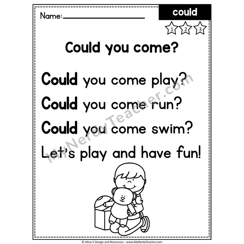 1st Grade Editable Sight Word Poem — Could