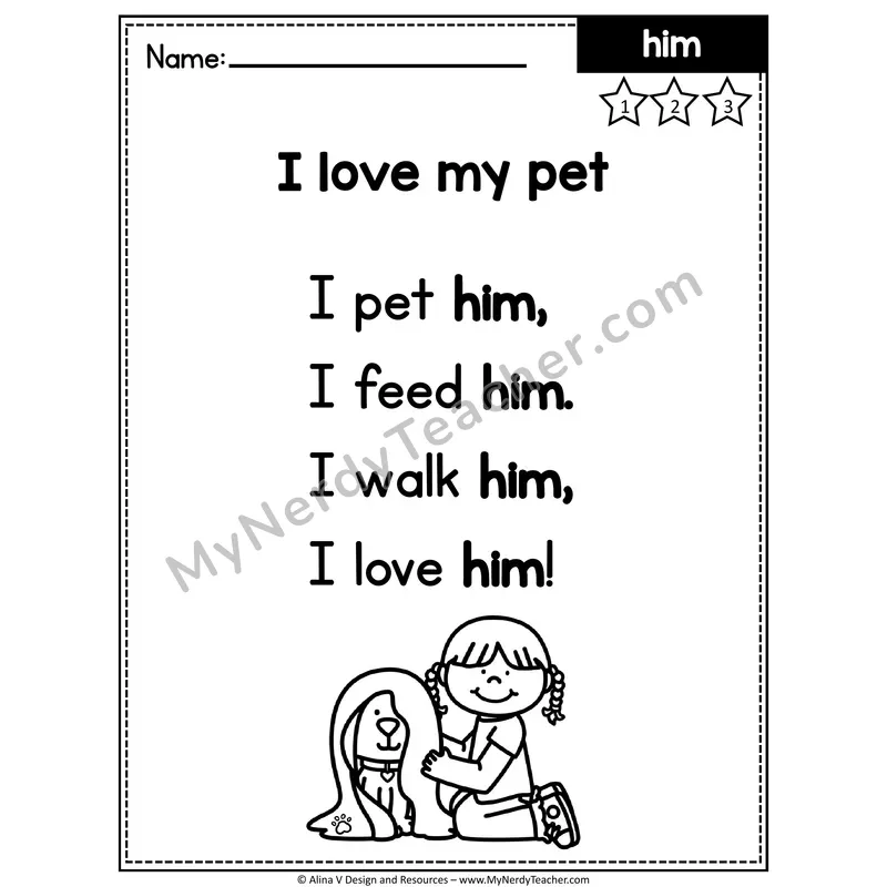 1st Grade Editable Sight Word Poem — Him
