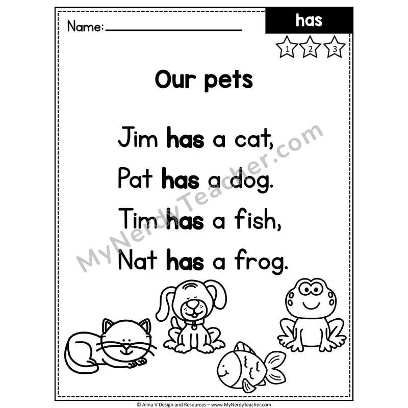 1st Grade Editable Sight Word Poem — Has