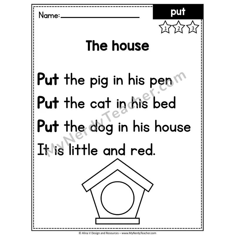 1st Grade Editable Sight Word Poem — Put
