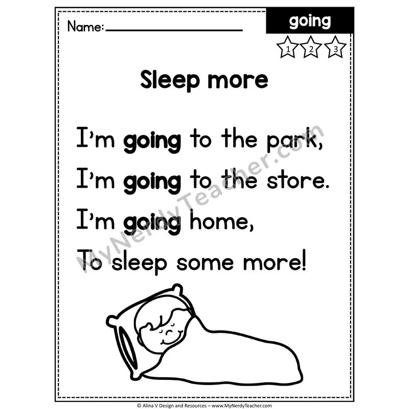 1st Grade Editable Sight Word Poem — Going