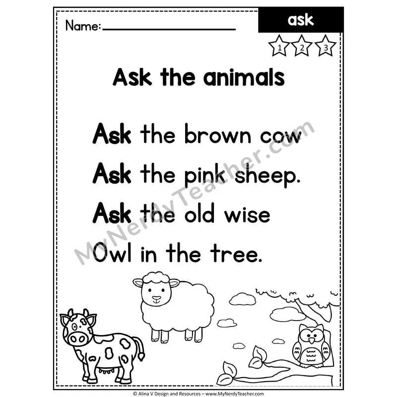 1st Grade Editable Sight Word Poem — Ask