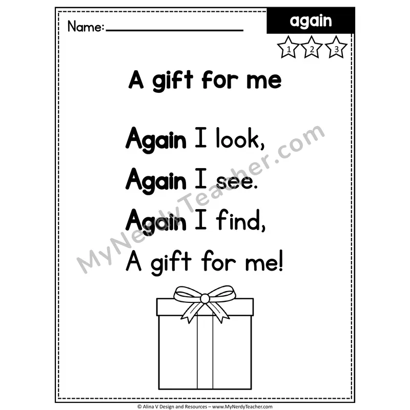 1st Grade Editable Sight Word Poem — Again