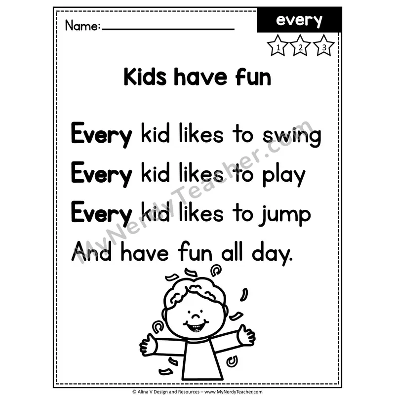 1st Grade Editable Sight Word Poem — Every