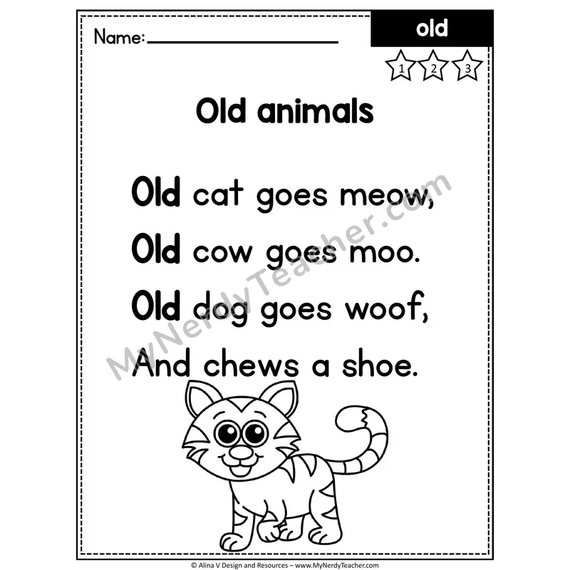1st Grade Editable Sight Word Poem — Old