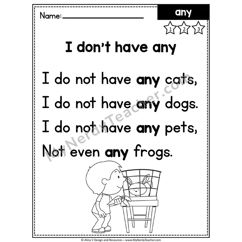 1st Grade Editable Sight Word Poem — Any