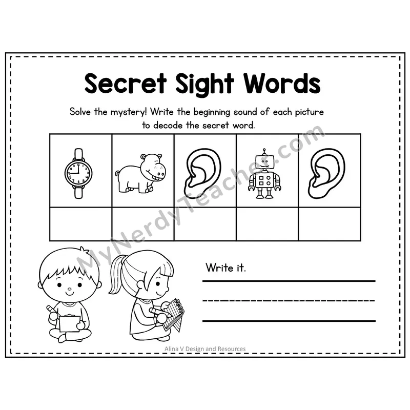 Pre-K Secret Sight Word Puzzle — Where