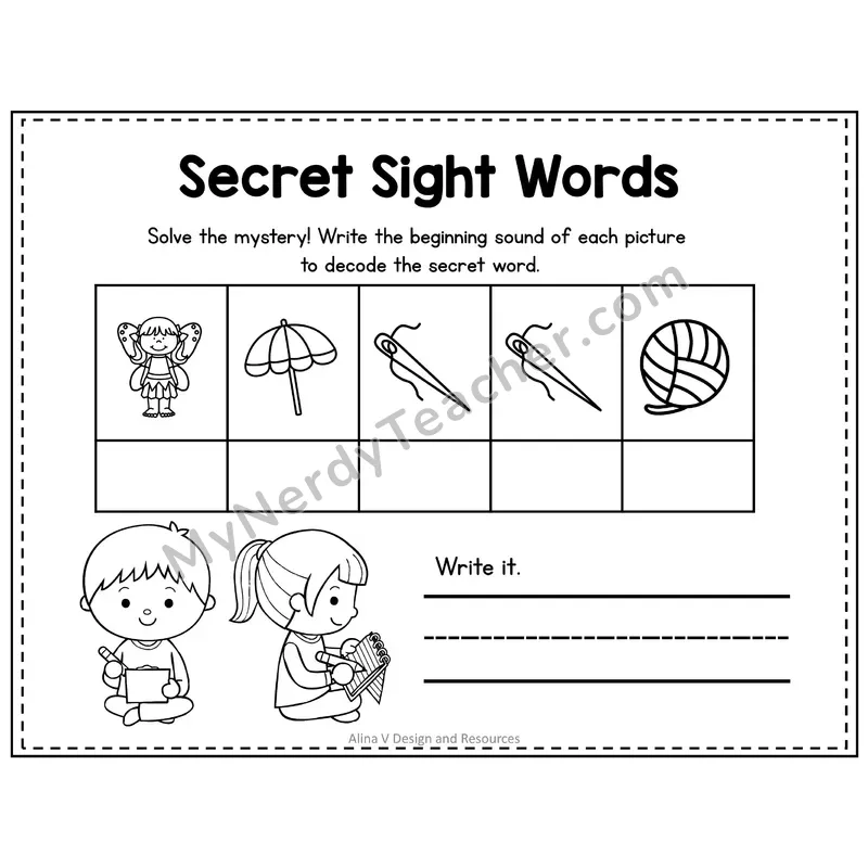 Pre-K Secret Sight Word Puzzle — Funny