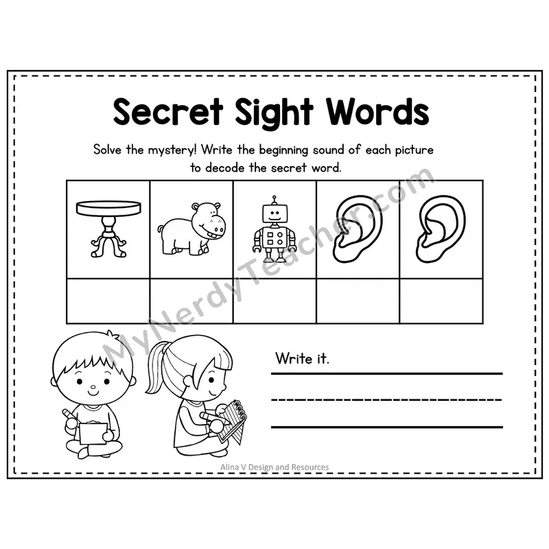 Pre-K Secret Sight Word Puzzle — Three