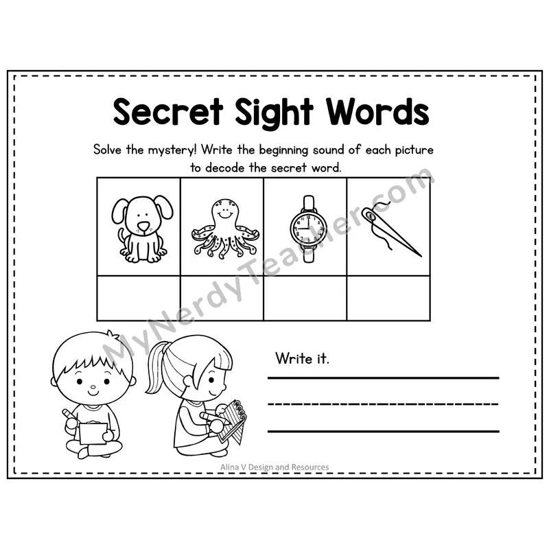 Pre-K Secret Sight Word Puzzle — Down