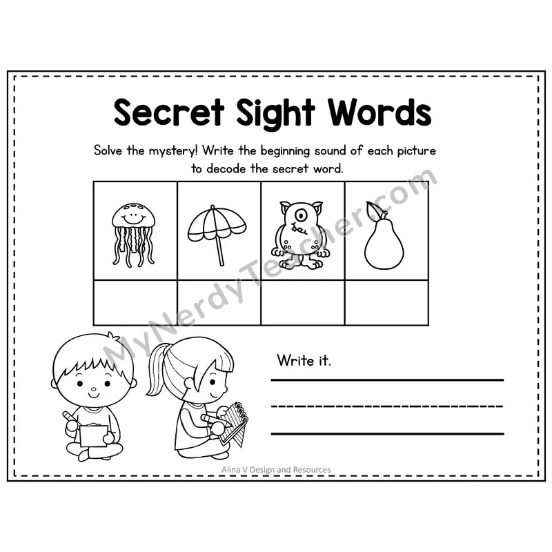 Pre-K Secret Sight Word Puzzle — Jump