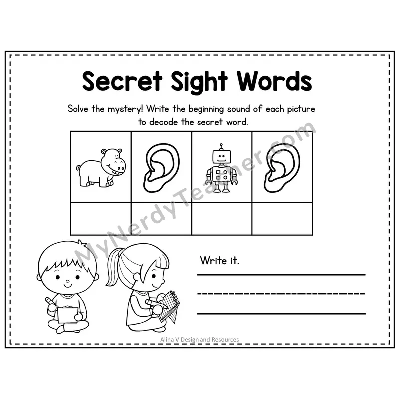 Pre-K Secret Sight Word Puzzle — Here