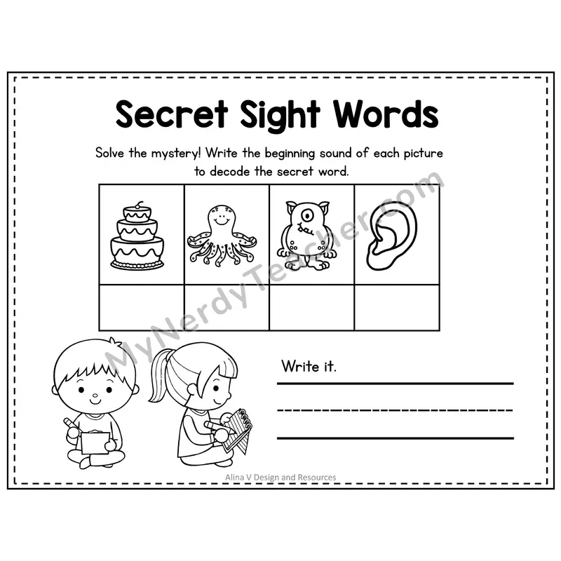 Pre-K Secret Sight Word Puzzle — Come