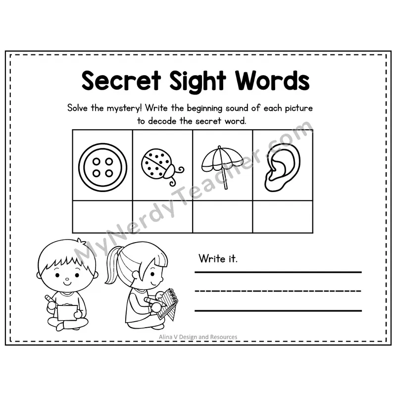 Pre-K Secret Sight Word Puzzle — Blue