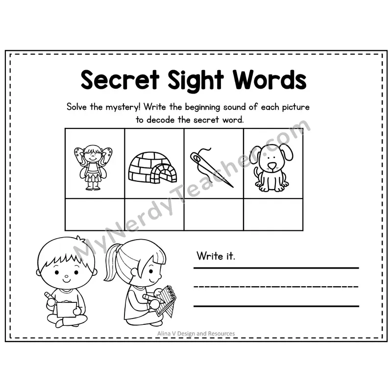 Pre-K Secret Sight Word Puzzle — Find