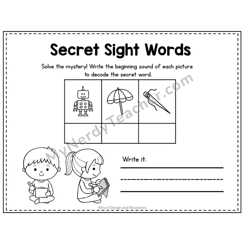Pre-K Secret Sight Word Puzzle — Run