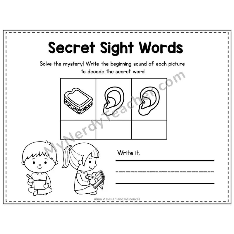 Pre-K Secret Sight Word Puzzle — See