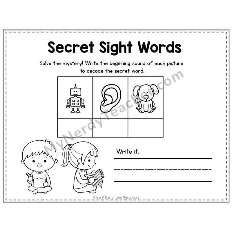 Pre-K Secret Sight Word Puzzle — Red
