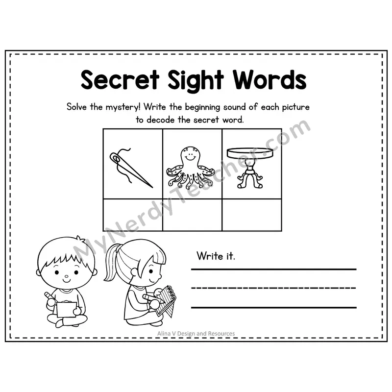 Pre-K Secret Sight Word Puzzle — Not