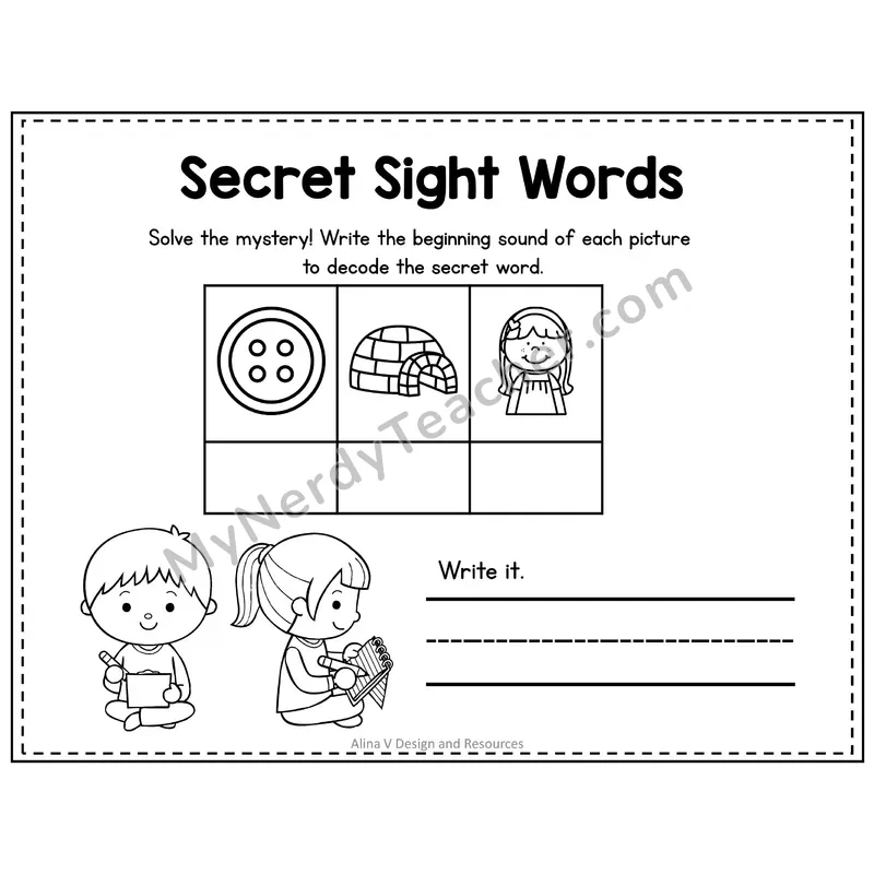 Pre-K Secret Sight Word Puzzle — Big