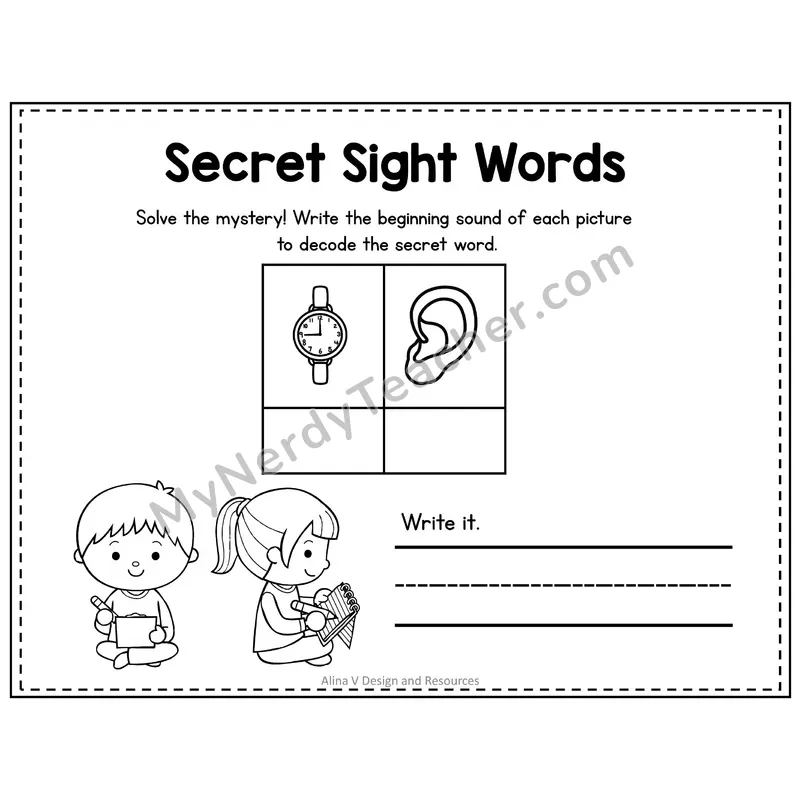 Pre-K Secret Sight Word Puzzle — We