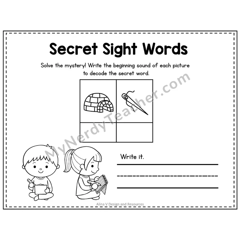 Pre-K Secret Sight Word Puzzle — In