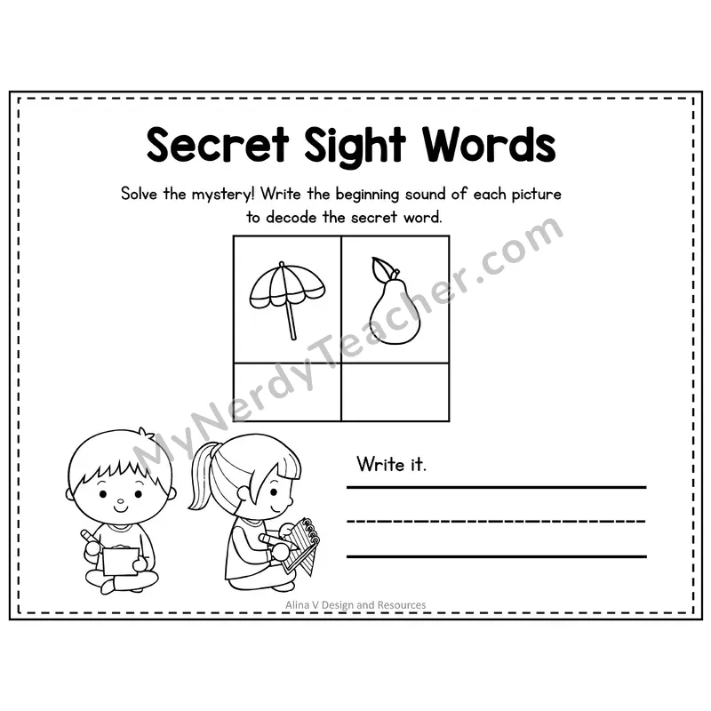 Pre-K Secret Sight Word Puzzle — Up