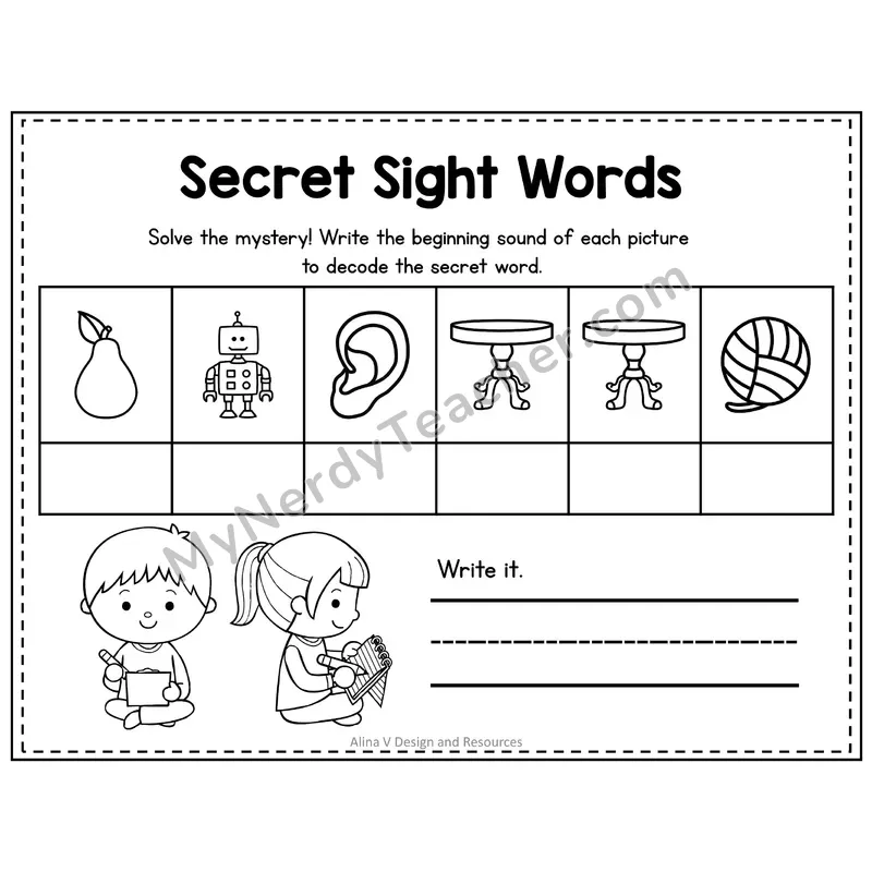 Kindergarten Secret Sight Word Puzzle — Puzzle 41
