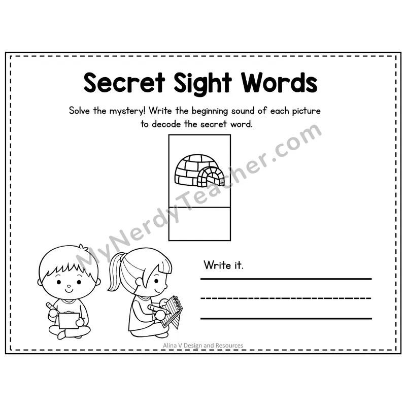 Pre-K Secret Sight Word Puzzle — I