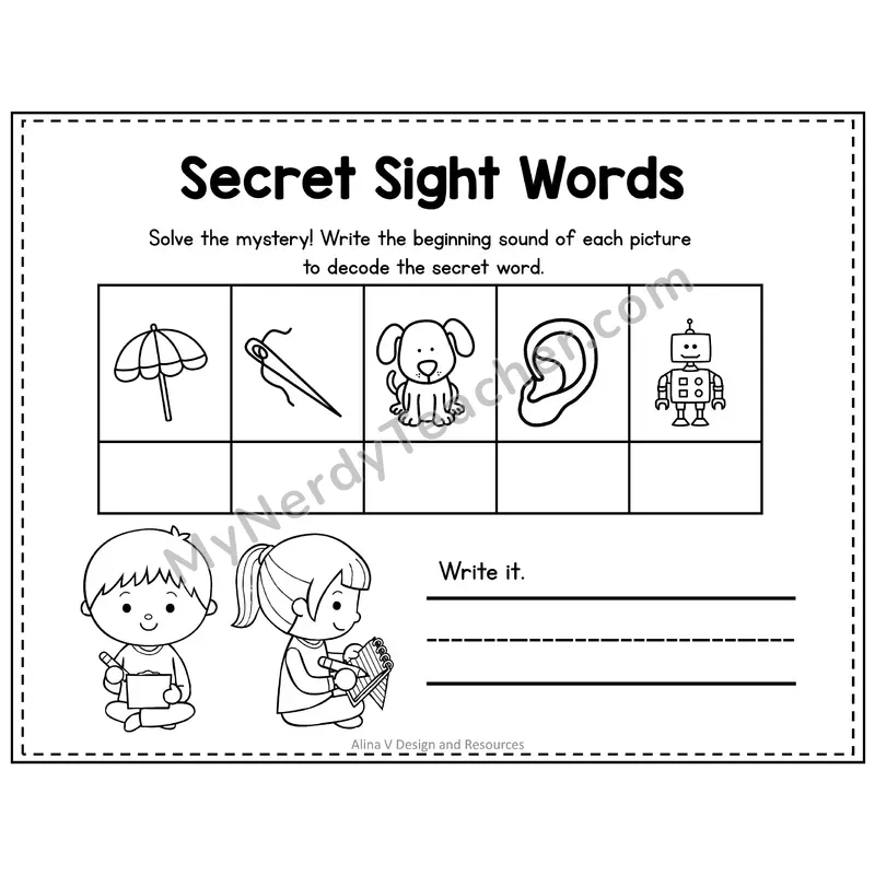 Kindergarten Secret Sight Word Puzzle — Puzzle 38
